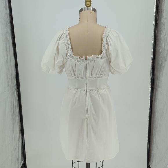 NWOT Gianni Bini Sweetheart Puff Sleeves Ruffle Poplin Dress White Size Large - Picture 2 of 9